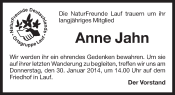 Traueranzeige von Anne Jahn von Pegnitz-Zeitung